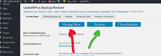 Backup wordpress sajta